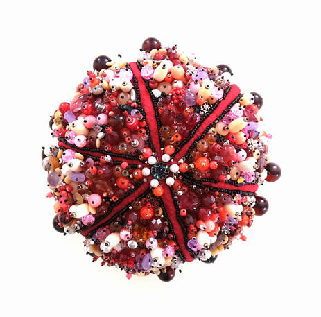 mama urchin - 2024 - marine plastics, fishing gear, broken jewelry, discarded beads.